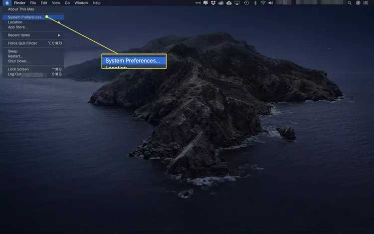 روی گزینهی System Preferences کلیک کنید